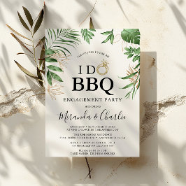 トロピカルグリーンとゴールドの「I Do BBQ」エンゲージメント 招待状