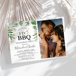 トロピカルグリーンとゴールドの「I Do BBQ」カップル写真 招待状