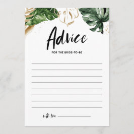 トロピカルグリーンとゴールドフォイルブライダルシャワー アドバイスカード