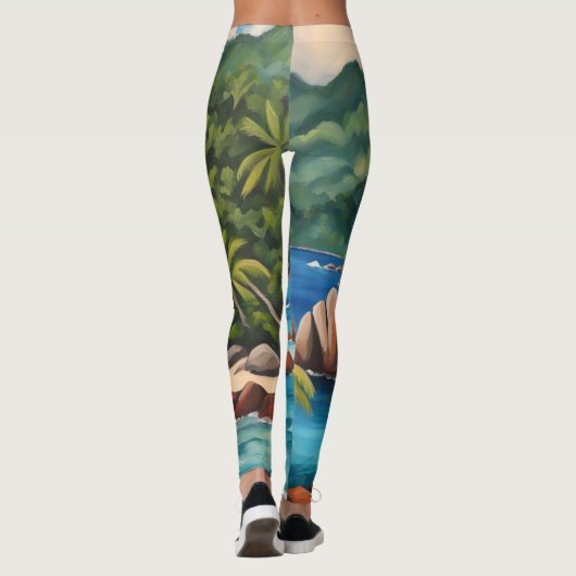 トロピカルグリーンとブルーセーシェルビーチ レギンス (裏面)