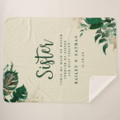 トロピカルグリーンと金ゴールドの葉のシスター結婚ズ引用文 シェルパブランケット (正面(横))