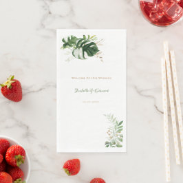 トロピカルグリーンと金ゴールドウォーターカラーパーム葉