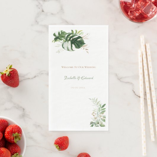 トロピカルグリーンと金ゴールドウォーターカラーパーム葉 (インサイチュ)