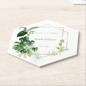 トロピカルグリーンと金ゴールドウォーターカラーパーム葉 ペーパーコースター (アングル)