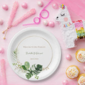 トロピカルグリーンと金ゴールドウォーターカラーパーム葉 ペーパープレート (パーティー)