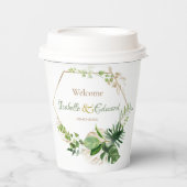 トロピカルグリーンと金ゴールドモンステ葉ラ結婚ズ 紙コップ (正面)