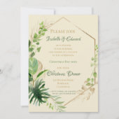 トロピカルグリーンと金ゴールド葉ス・クリスマスディナー 招待状 (正面)