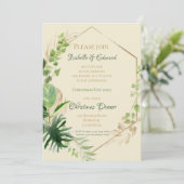 トロピカルグリーンと金ゴールド葉ス・クリスマスディナー 招待状 (スタンド正面)