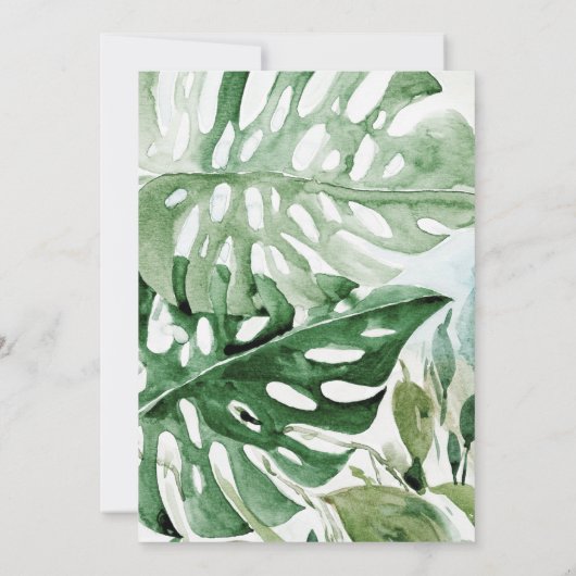 トロピカルグリーンと金ゴールド葉ス・クリスマスディナー 招待状 (裏面)