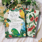 トロピカルグリーンのエキゾチックなインコの野生の誕生日 招待状