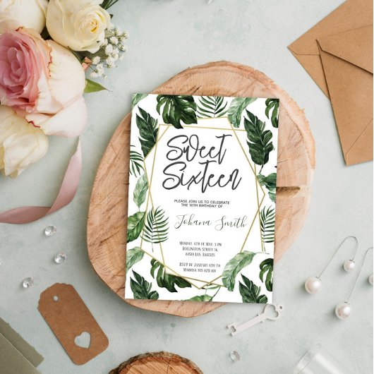 トロピカルグリーンのスイート16誕生日 招待状