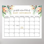 トロピカルグリーンのベイビーシャワー出産予定日カレンダー ポスター (正面)