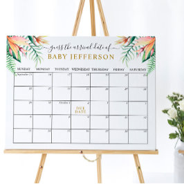トロピカルグリーンのベイビーシャワー出産予定日カレンダー ポスター