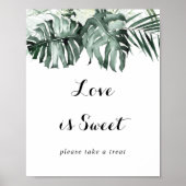 トロピカルグリーンのホワイトフラワーラブイズスイートサイン ポスター (正面)