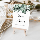 トロピカルグリーンのホワイトフラワーラブイズスウィートサイン ポスター