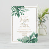 トロピカルグリーンのヤシの花 水彩 結婚式 招待状 (スタンド正面)