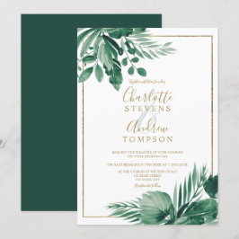 トロピカルグリーンのヤシの花 水彩 結婚式 招待状