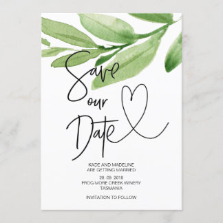 トロピカルグリーンのユーカリの結婚式 Save Our Date 招待状