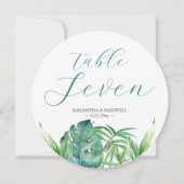 トロピカルグリーンのリゾートウェディングテーブルカード 招待状 (裏面)