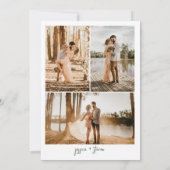 トロピカルグリーンの手書きヤシの木3枚写真ウェディング 招待状 (裏面)