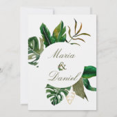 トロピカルグリーンの水彩画ウェディング招待状 招待状 (裏面)