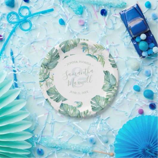 トロピカルグリーンの結婚式用紙皿 ペーパープレート (パーティー)