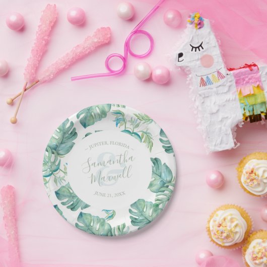 トロピカルグリーンの結婚式用紙皿 ペーパープレート (パーティー)