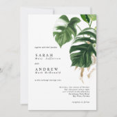 トロピカルグリーンの葉が彩るモダンミニマルウェディング 招待状 (正面)
