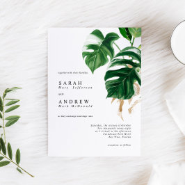 トロピカルグリーンの葉が彩るモダンミニマルウェディング 招待状