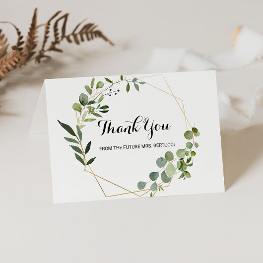 トロピカルグリーンの葉のウェディングシャワーの感謝カード サンキューカード