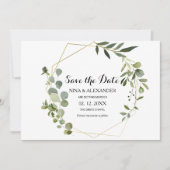 トロピカルグリーンの葉のウェディング・セーブ・ザ・デート 招待状 (正面)