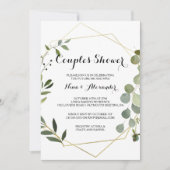トロピカルグリーンの葉のカップルシャワー 招待状 (正面)