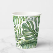 トロピカルグリーンの葉の植物アイランドパームツリー 紙コップ (裏面)
