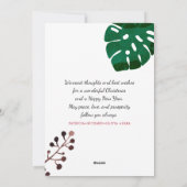 トロピカルグリーンの葉クリスマスホリデーフォト シーズンカード (裏面)