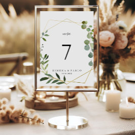 トロピカルグリーンの葉 メサ スペイン風ウェディング テーブルナンバー