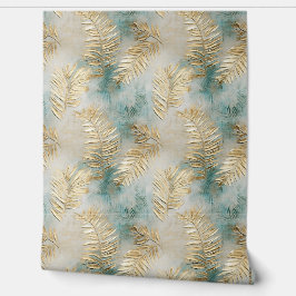 トロピカルグリーンアクア葉金ゴールド 壁紙