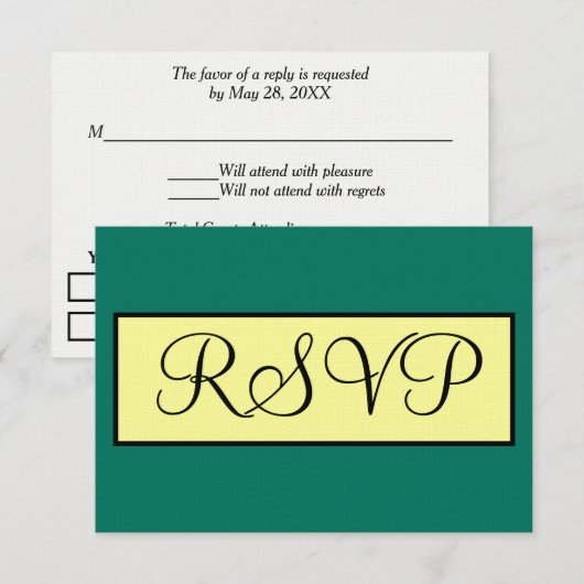 トロピカルグリーンイエロージオメトリックウェディングRSVP 出欠カード (正面/裏面)