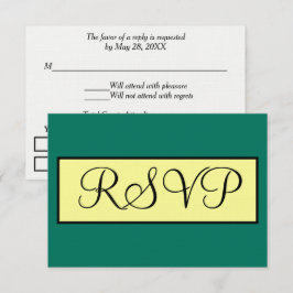 トロピカルグリーンイエロージオメトリックウェディングRSVP 出欠カード