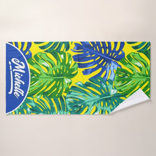 トロピカルグリーンイエロージャングル葉の名前 バスタオル (バスタオル)