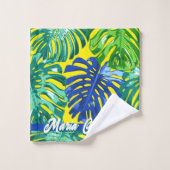 トロピカルグリーンイエローパーム離れズモノグラム バスタオルセット (ウォッシュタオル)