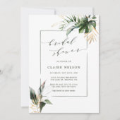 トロピカルグリーンウォーター葉カラーブライダルシャワー 招待状 (正面)