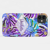 トロピカルグリーングリッター紫の葉の模様名 Case-Mate iPhoneケース (裏面(横))