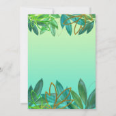 トロピカルグリーンゴールドフォイルの葉ブライダルシャワー 招待状 (裏面)