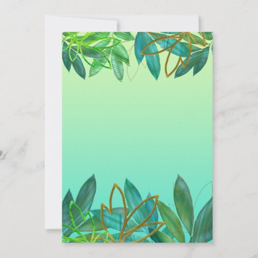 トロピカルグリーンゴールドフォイルの葉ブライダルシャワー 招待状 (裏面)