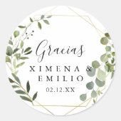 トロピカルグリーンスペインのサンキュー結婚式の引き出物 ラウンドシール (正面)