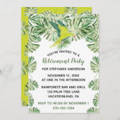 トロピカルグリーンパロットと葉の退職パーティー 招待状 (正面/裏面)