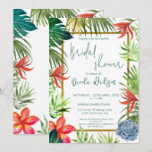 トロピカルグリーンパームゴールドスクリプトブライダルシャワー 招待状 (正面/裏面)