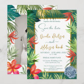 トロピカルグリーンパームゴールドスクリプト 招待状 (正面/裏面)