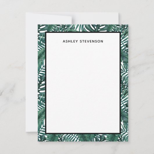 トロピカルグリーンパームモンステラ葉名前をカスタムする ノートカード (正面)