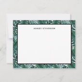 トロピカルグリーンパームモンステラ葉名前をカスタムする ノートカード (正面)